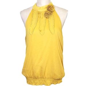 CHIME | Women's burnt-yellow sleeveless choker blouse. Size XL. NWT.